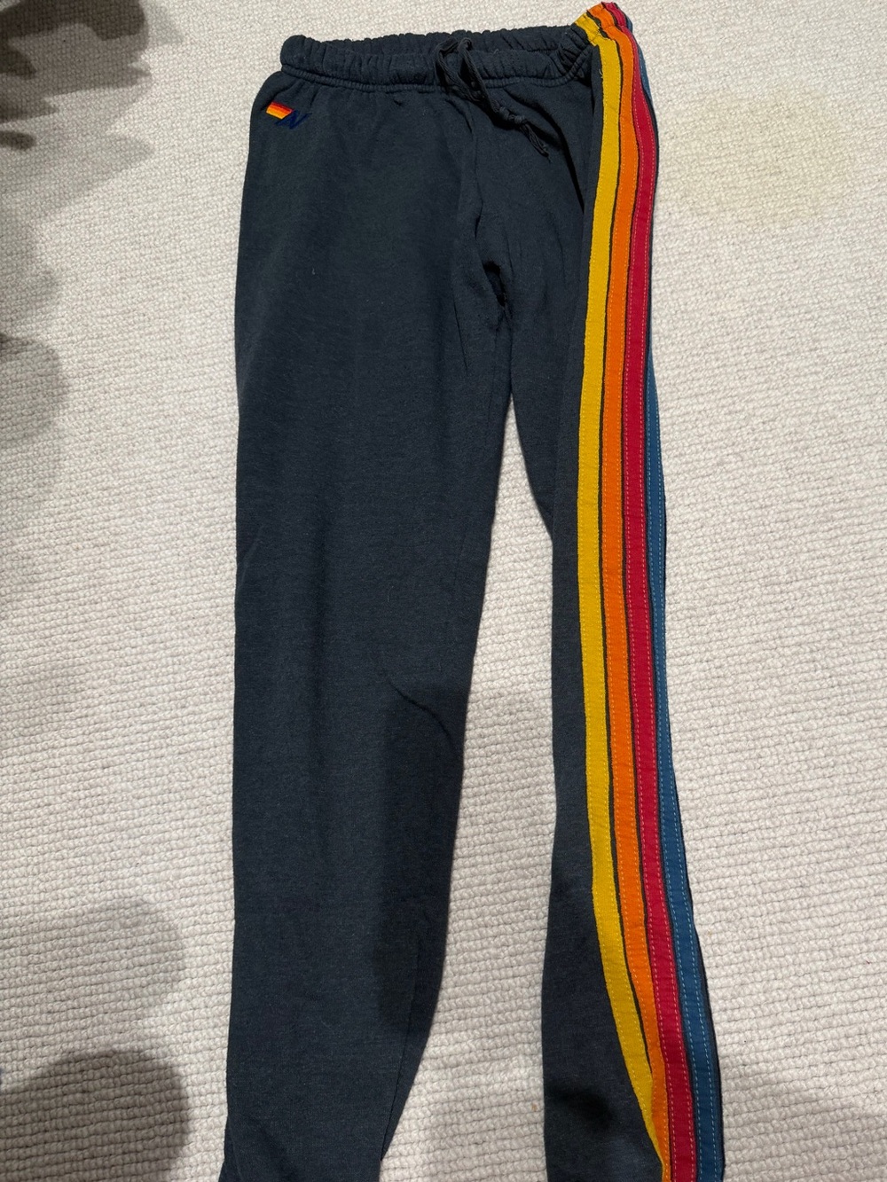 Aviator Nation Black/Dark Wash Jogger Pants with Rainbow Side Stripes